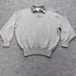 I Levrieri Men XL Gray Pure Merino Wool Long Sleeve Polo Sweater -Flawed